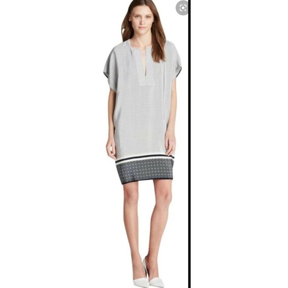 Vince Blue Black Blue TUNIC Trapunto 100% Silk Shift Dress Size XS $425 retail - Picture 2 of 7